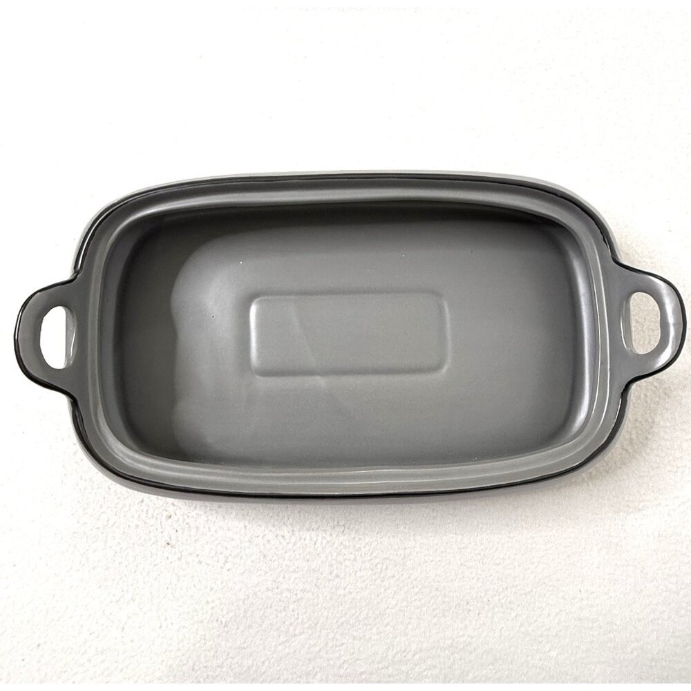 Servappetit Potbelly Covered Baking Dish Gray Ceramic w/Lid and Spoon 9 x 15 in - Picture 5 of 10